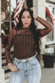 Lariat Lace Long Sleeve Mesh Top