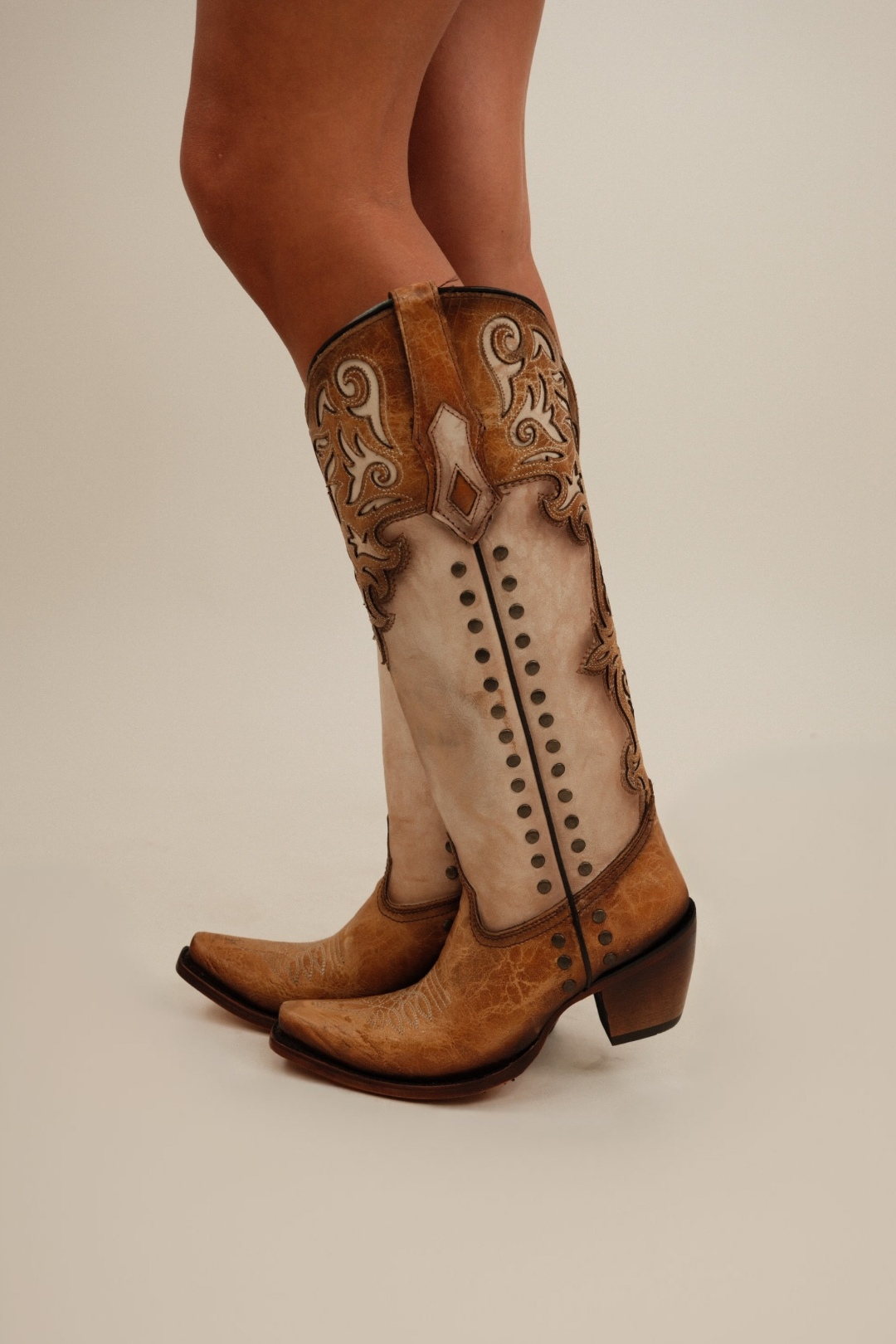 Corral Honey & Bone Studded Boot