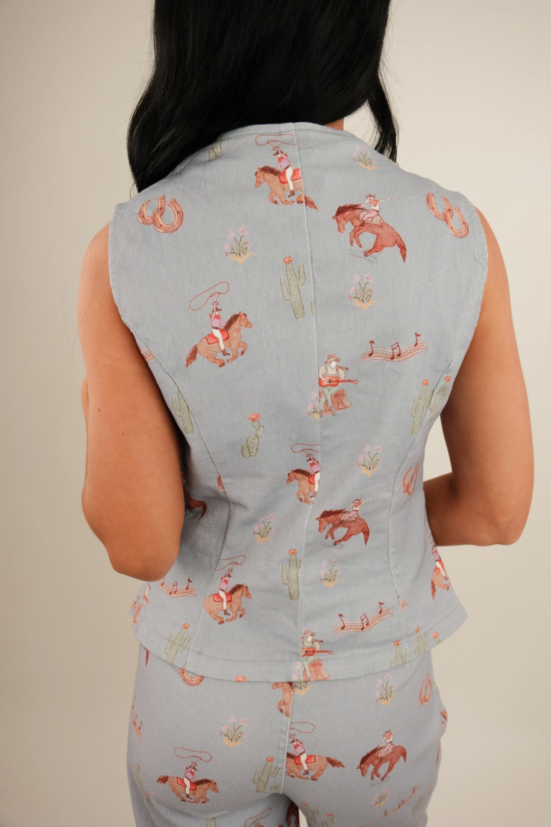 Prairie Daydream Western Darted Vest - Denim Blue