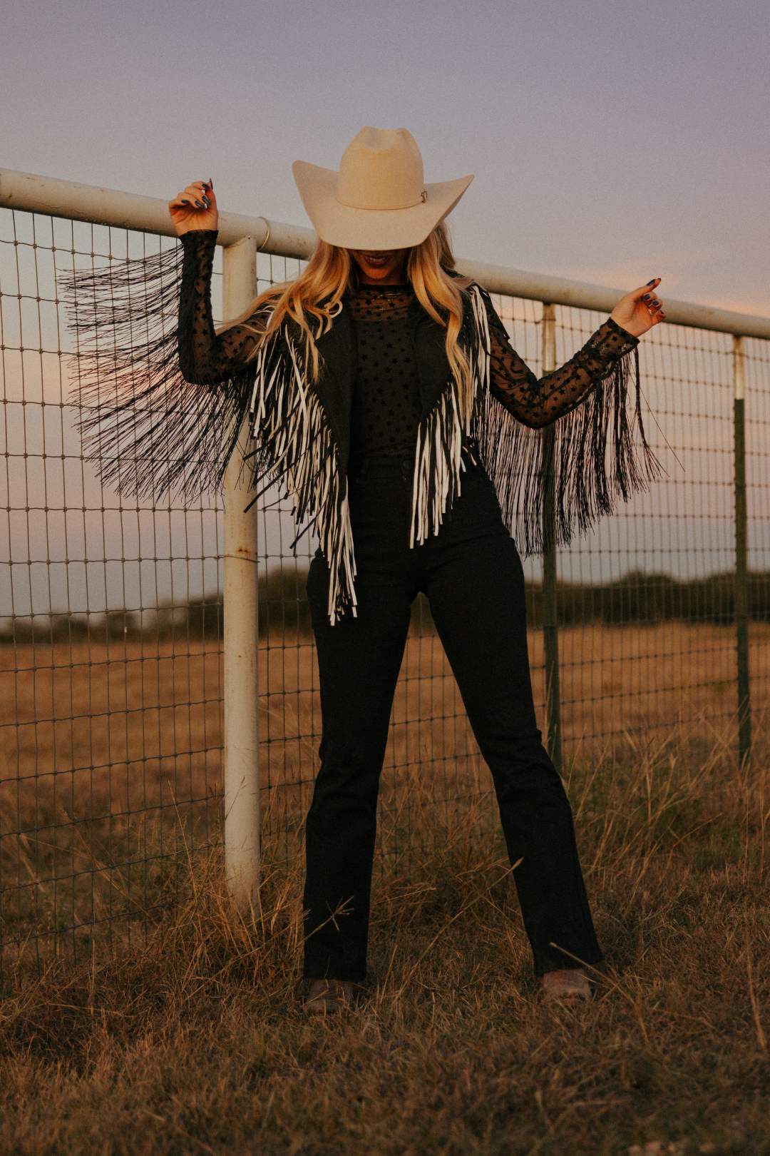 Midnight Fringe Star Mesh Top