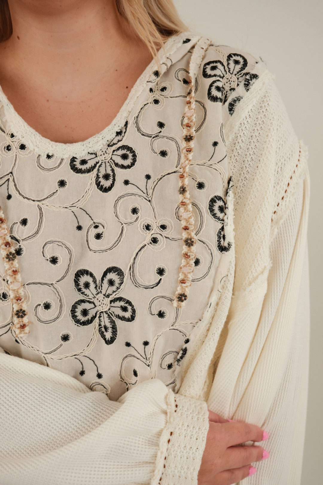Stone Whisper Patchwork Hoodie