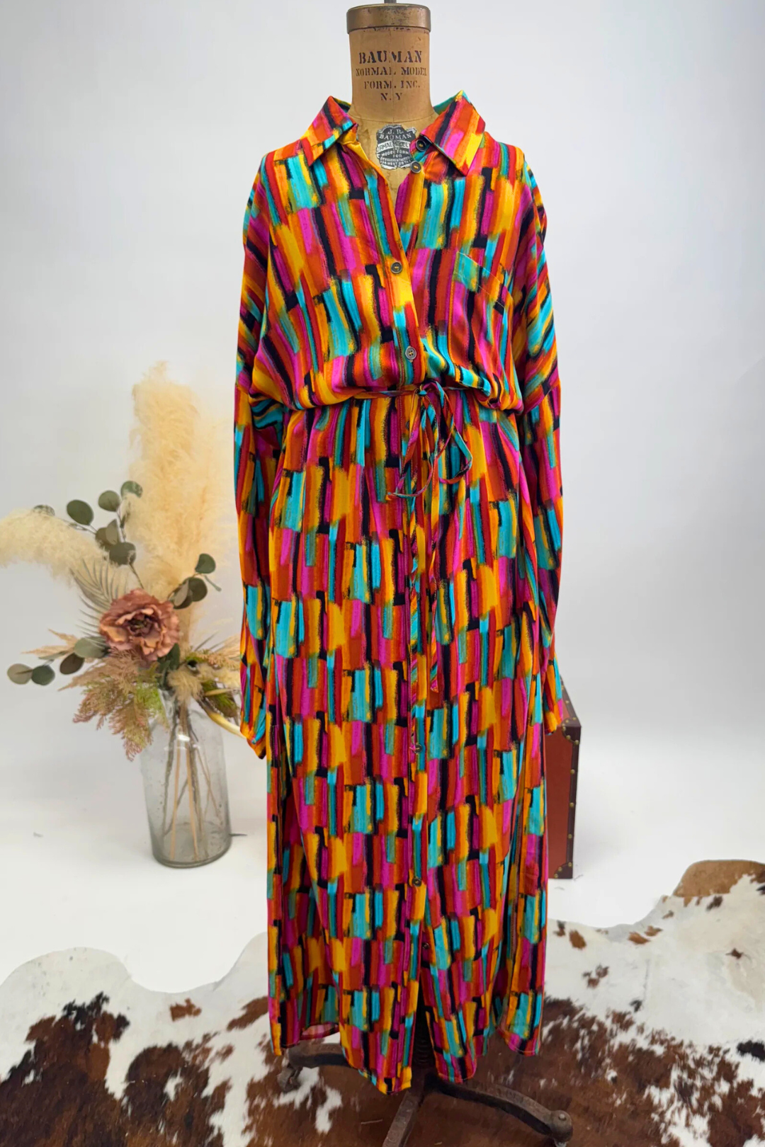 Vibrant Western Button Dress