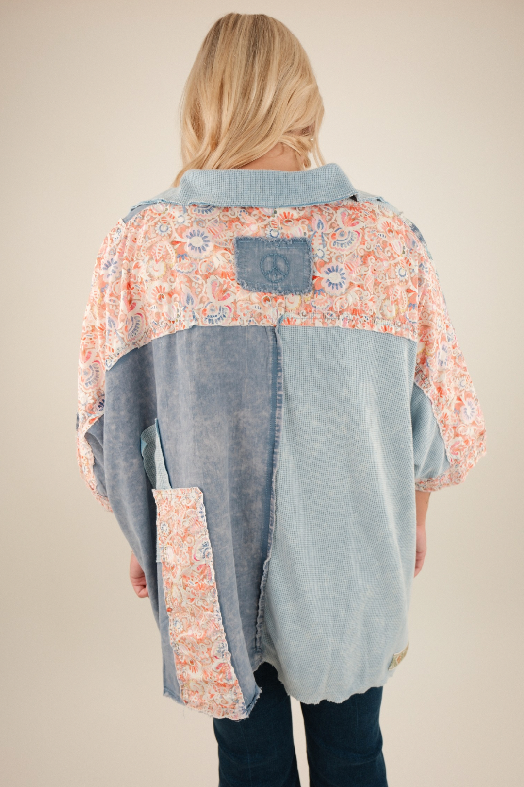 Desert Winds Patchwork Blouse - Denim Blue