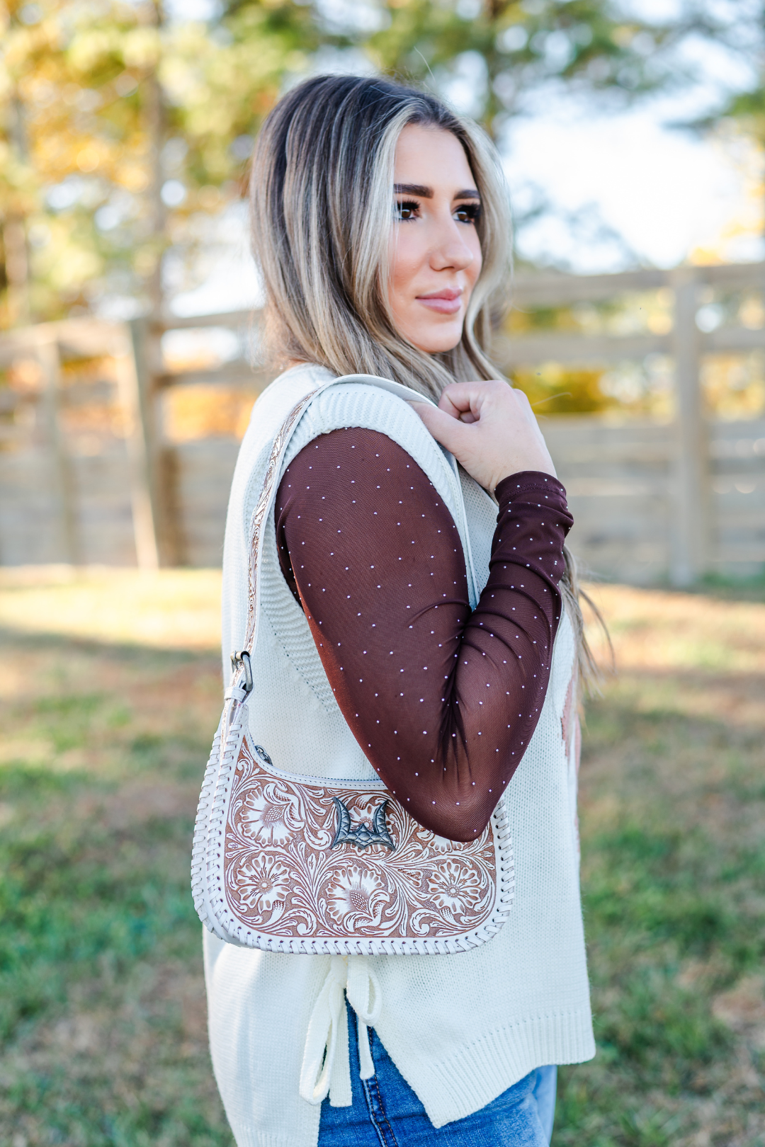 Mariposa Tooled Shoulder Bag
