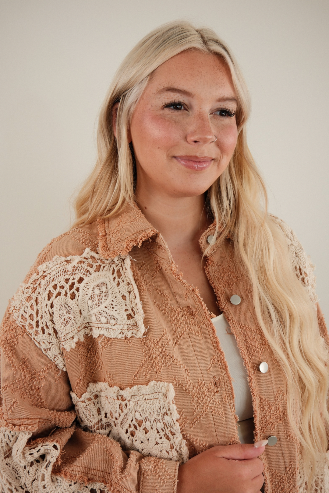 Dusty Rose Lace Overlay Shirt