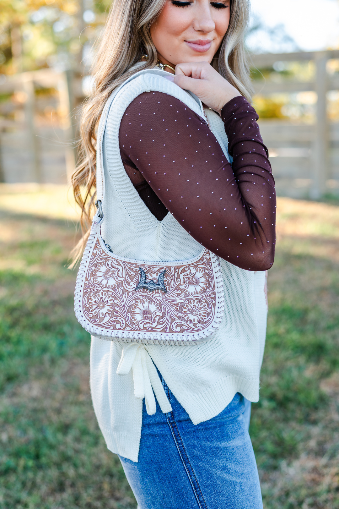Mariposa Tooled Shoulder Bag