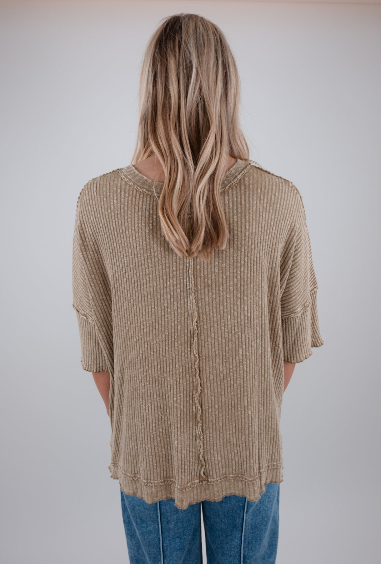 Ripped Stitch V-Neck Top - Olive