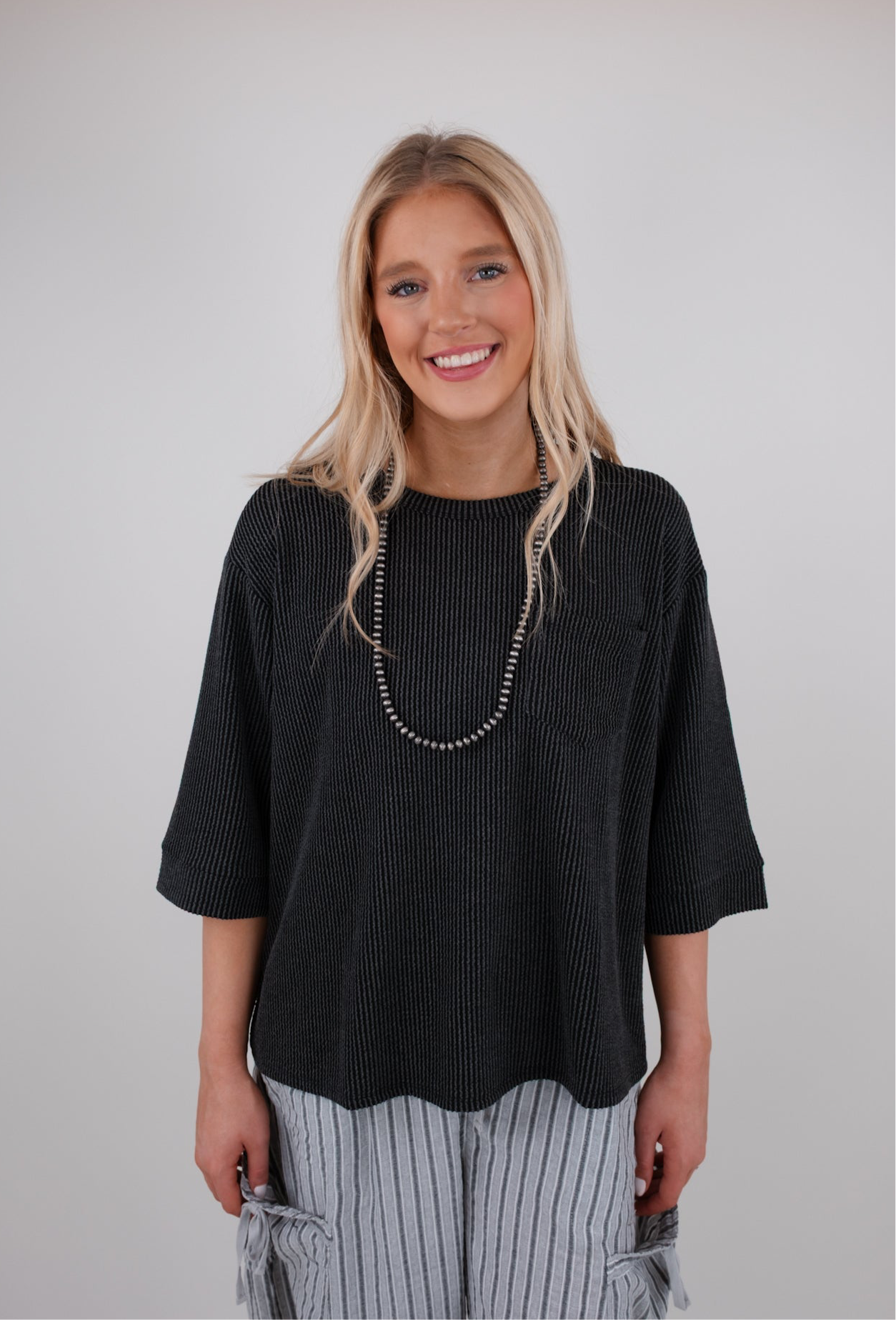Windy Ridge Ribbed Top - Black