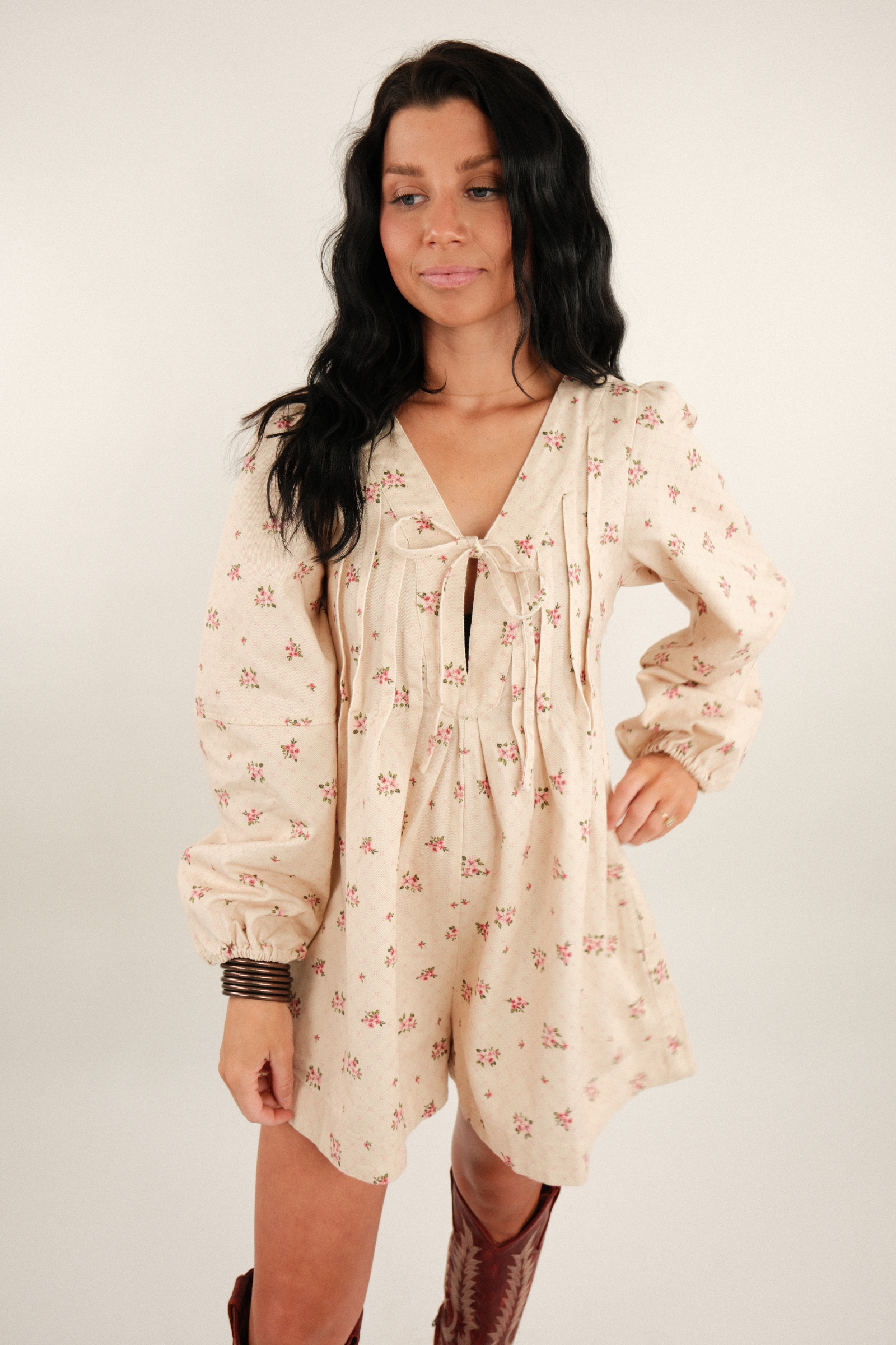 Western Bloom Denim Romper