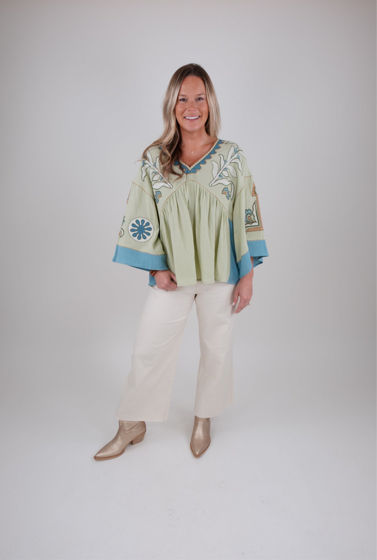 Blue Sky Bell Sleeve Top
