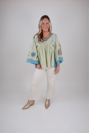 Blue Sky Bell Sleeve Top