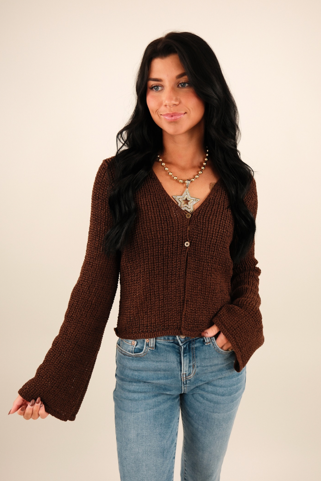 Sundown Crochet Cropped Sweater - Brown