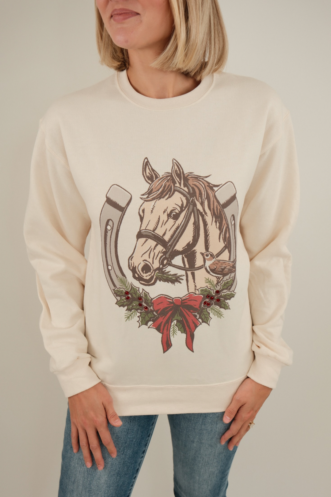 Holly Horseshoe Christmas Pullover