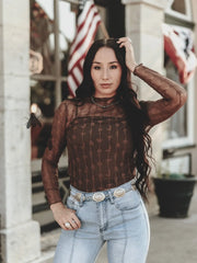 Lariat Lace Long Sleeve Mesh Top