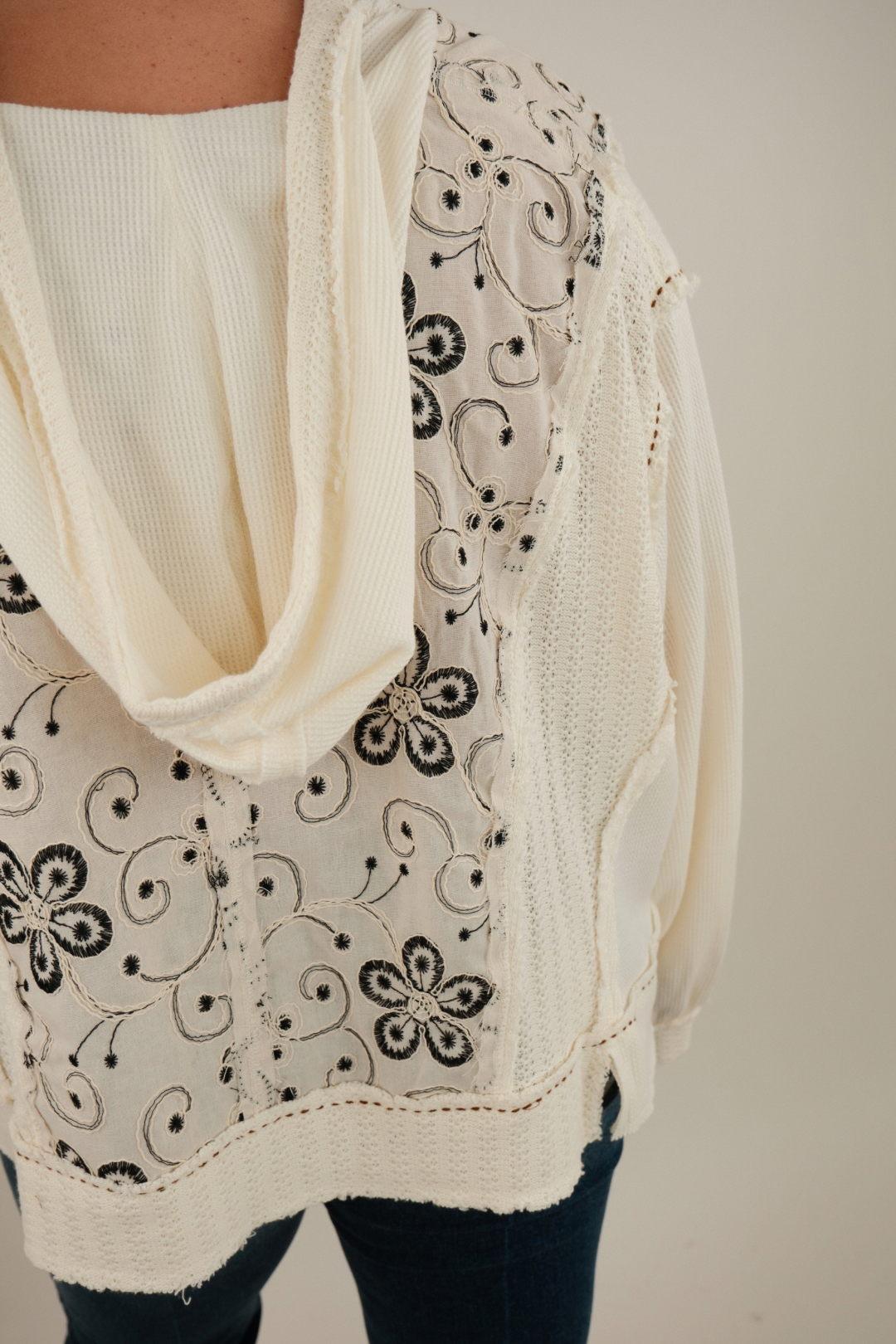 Stone Whisper Patchwork Hoodie