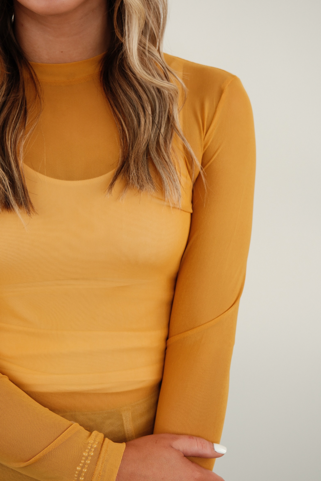 Mustard Mesh Top