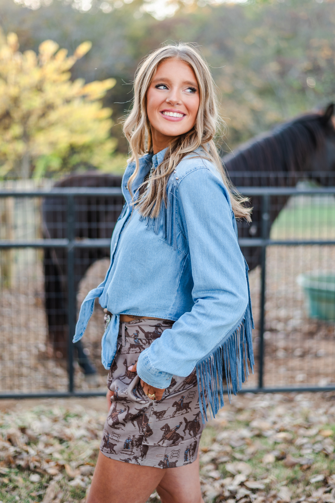High Noon Fringe Denim Top