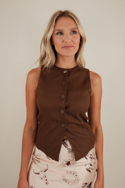 Bare Necessity Linen Vest - Brown