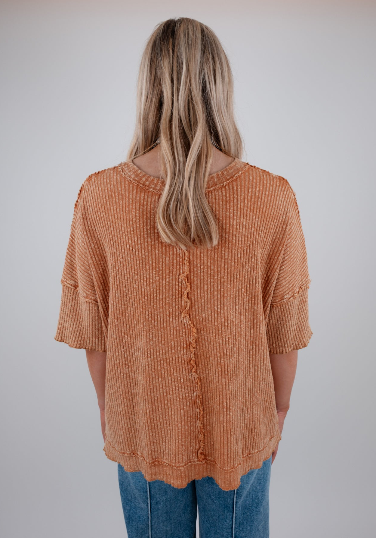 Ripped Stitch V-Neck Top - Orange