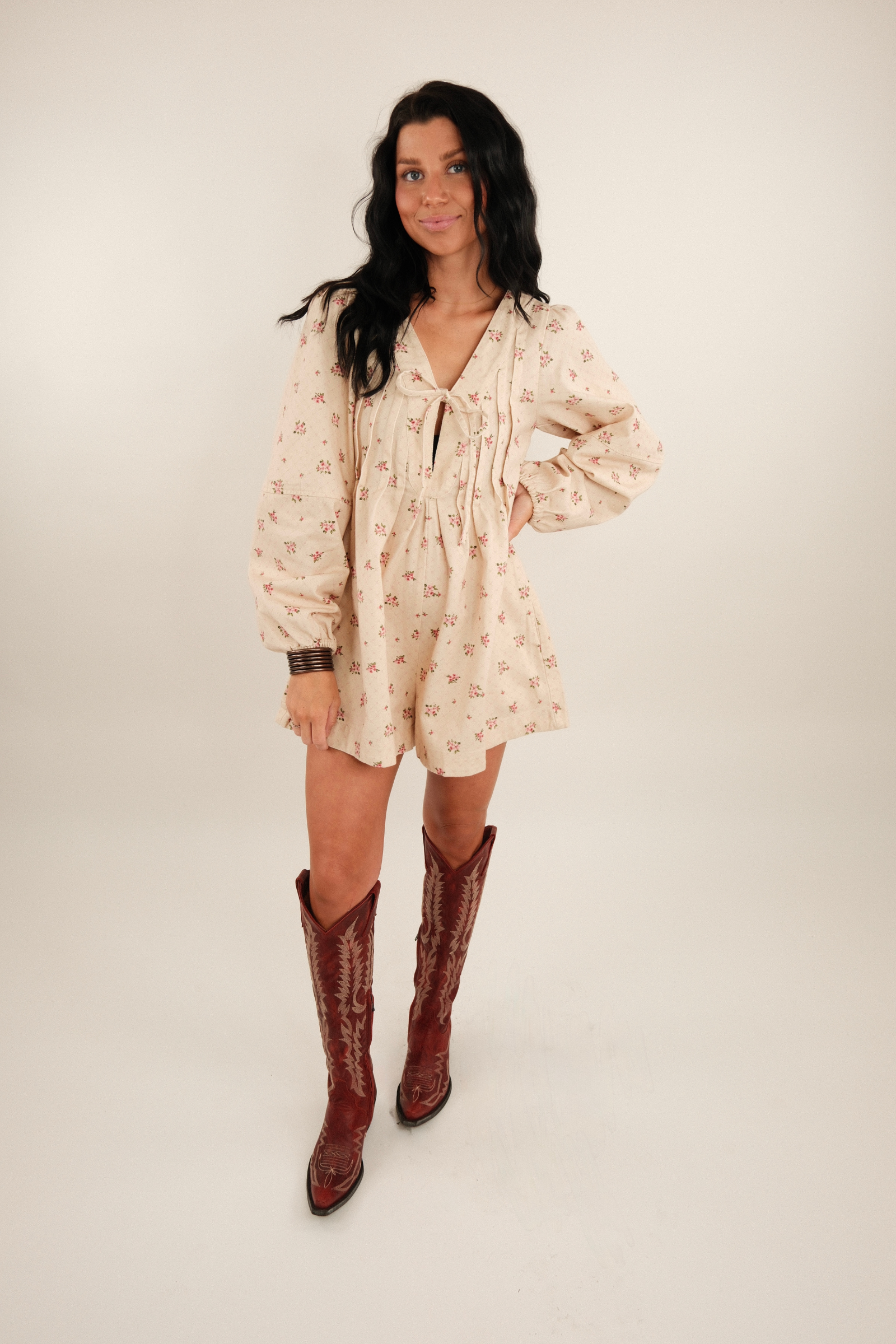 Western Bloom Denim Romper
