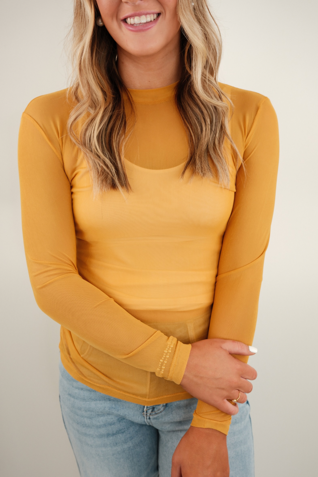 Mustard Mesh Top