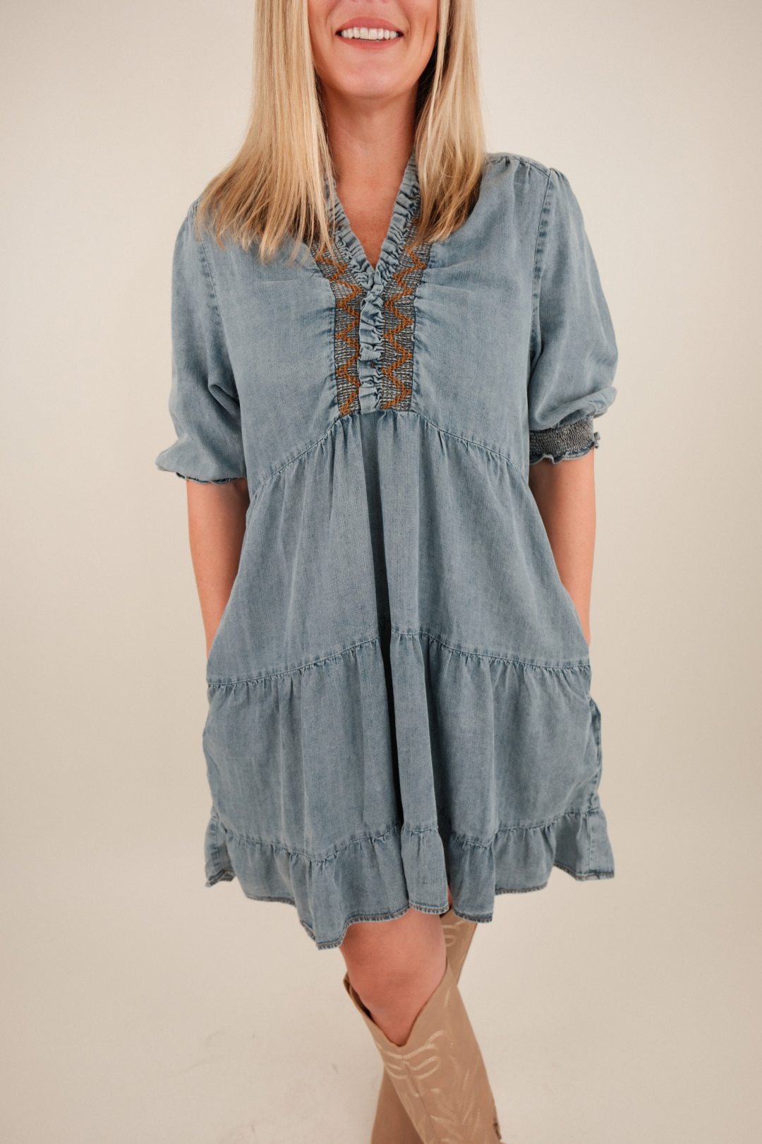 Prairie Skies Denim Mini Dress
