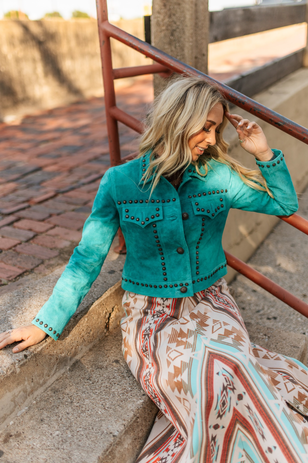 Turquoise Suede Studded Jacket
