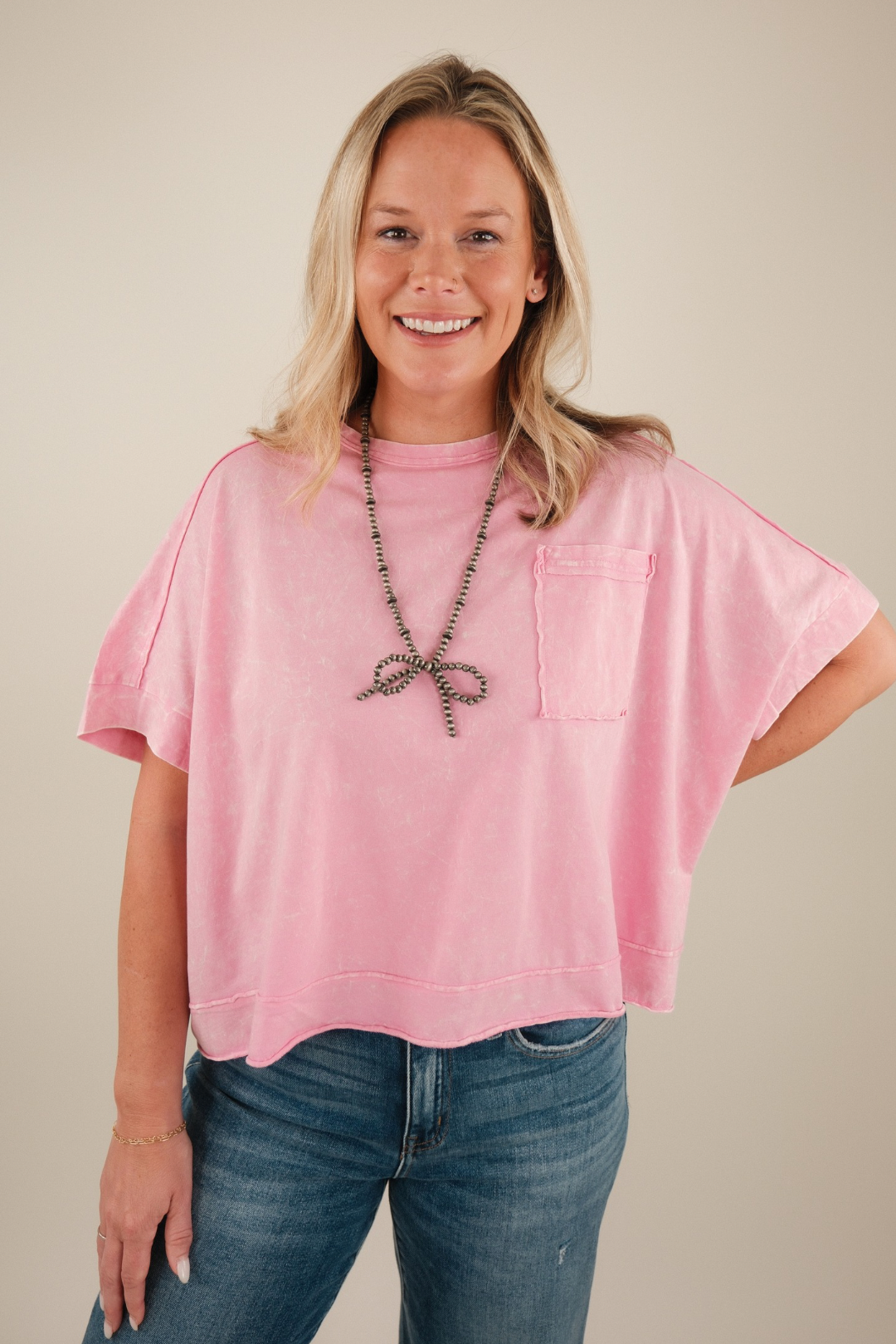 Everyday Edgy Pocket Tee - Candy Pink