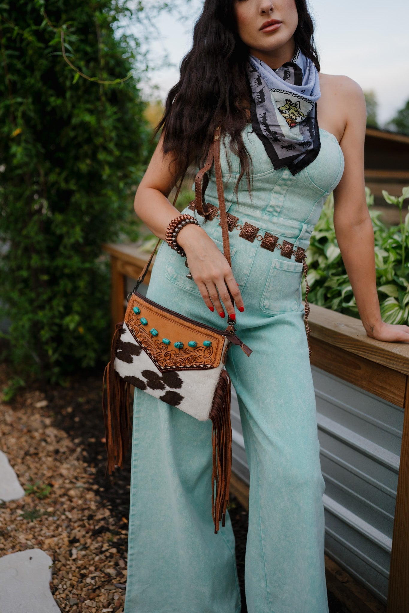Teal Trails Denim Jumpsuit