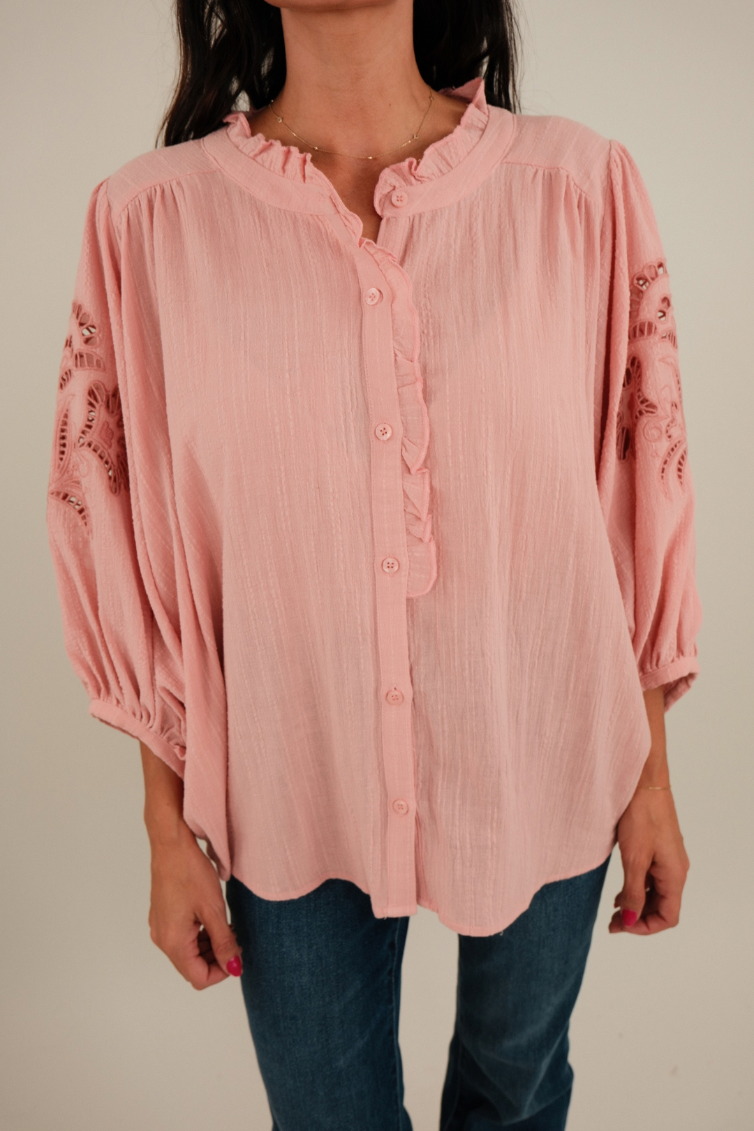 Pink Whisper Button-Up Blouse