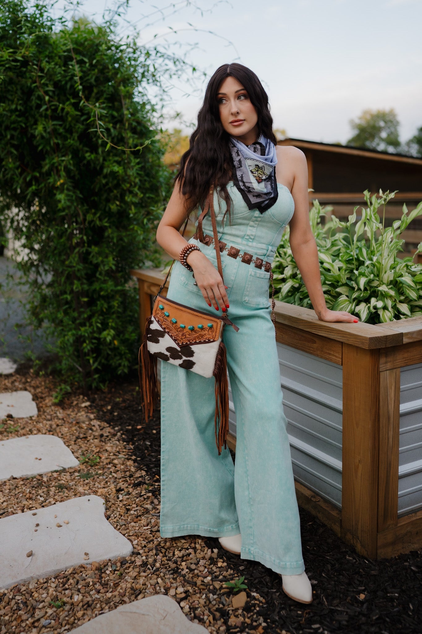 Teal Trails Denim Jumpsuit