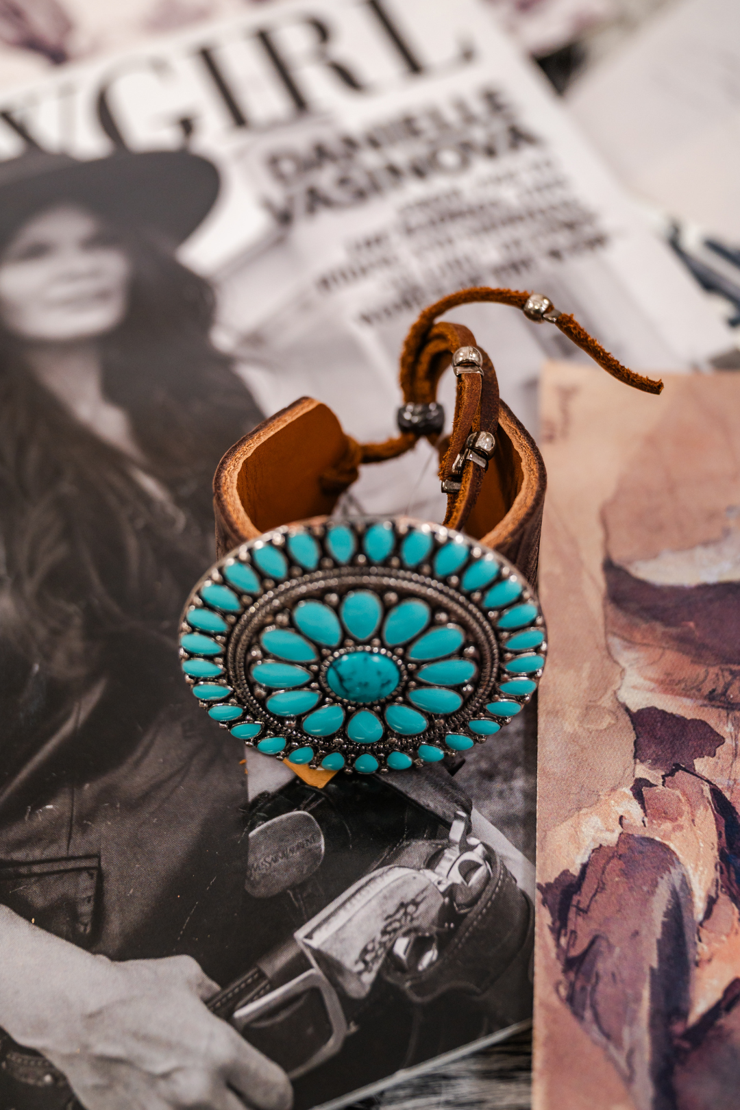 Texas Turquoise Concho Leather Cuff