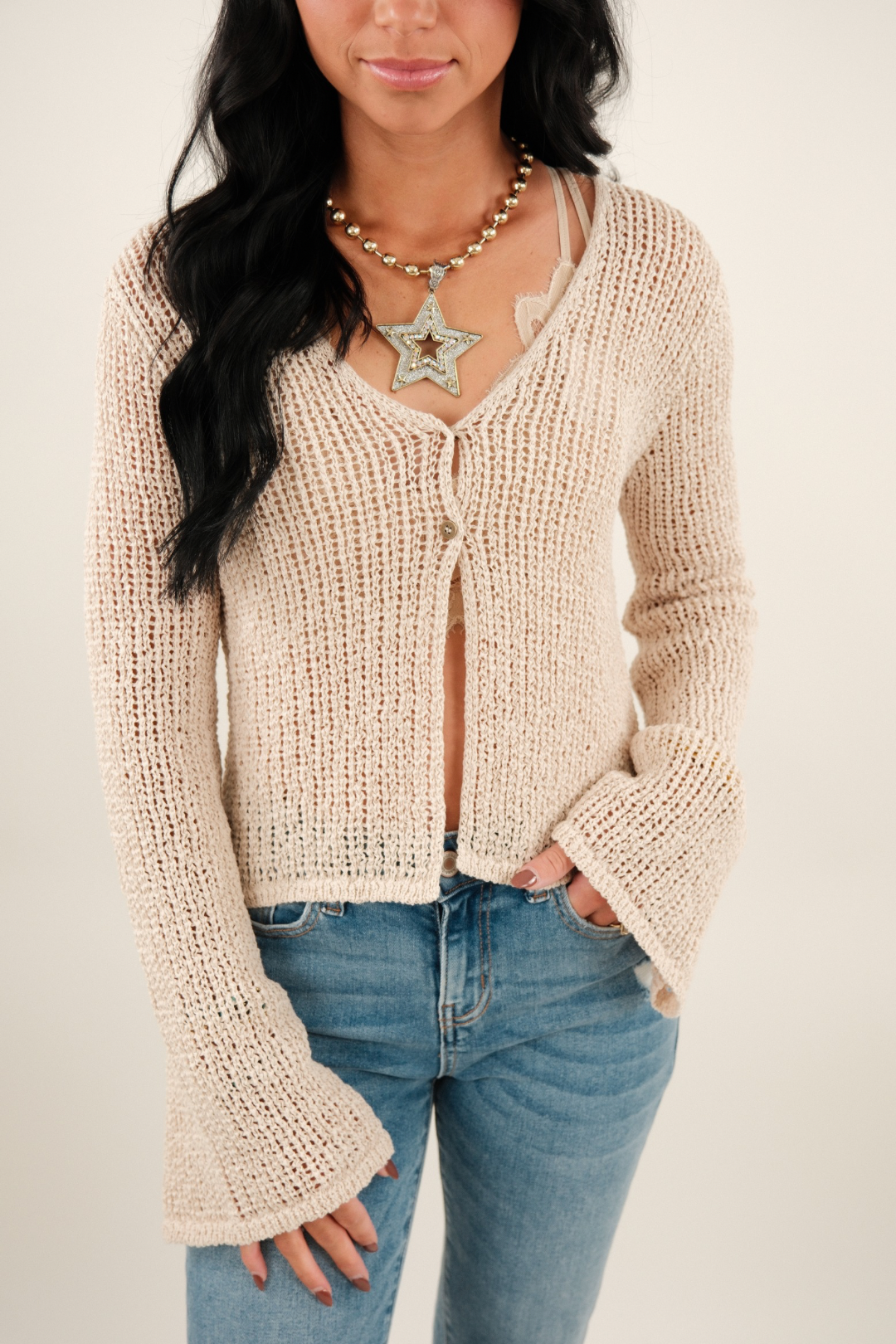 Sundown Crochet Cropped Sweater - Cream