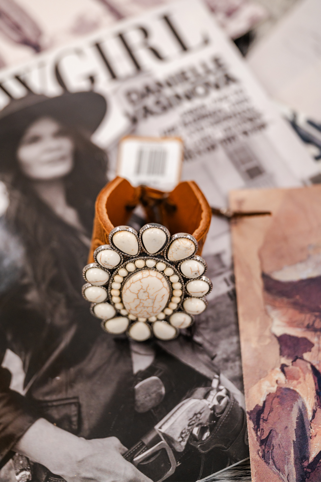 Texas White Concho Leather Cuff