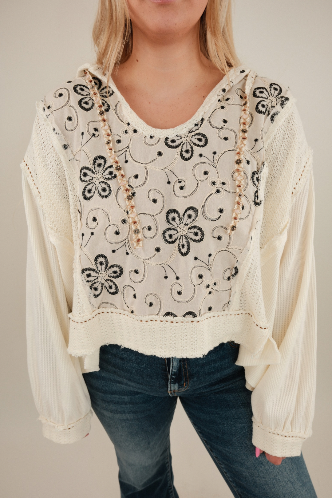 Stone Whisper Patchwork Hoodie