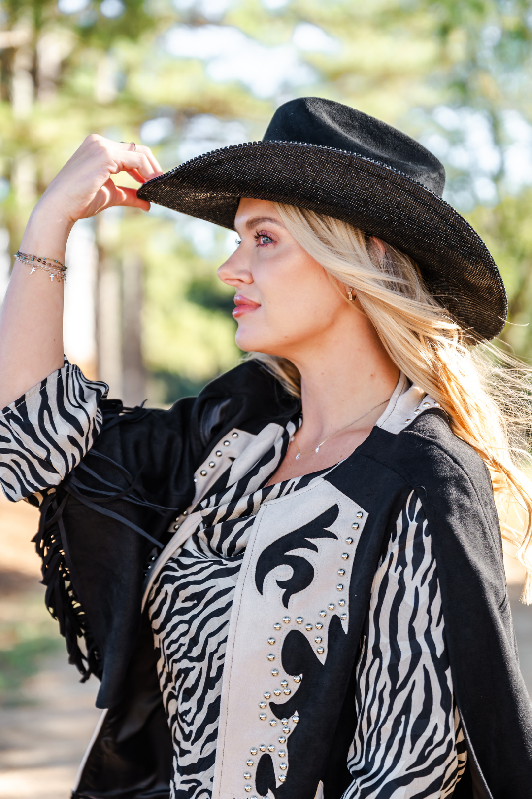 Rhinestone Cowgirl Hat - Black Suede