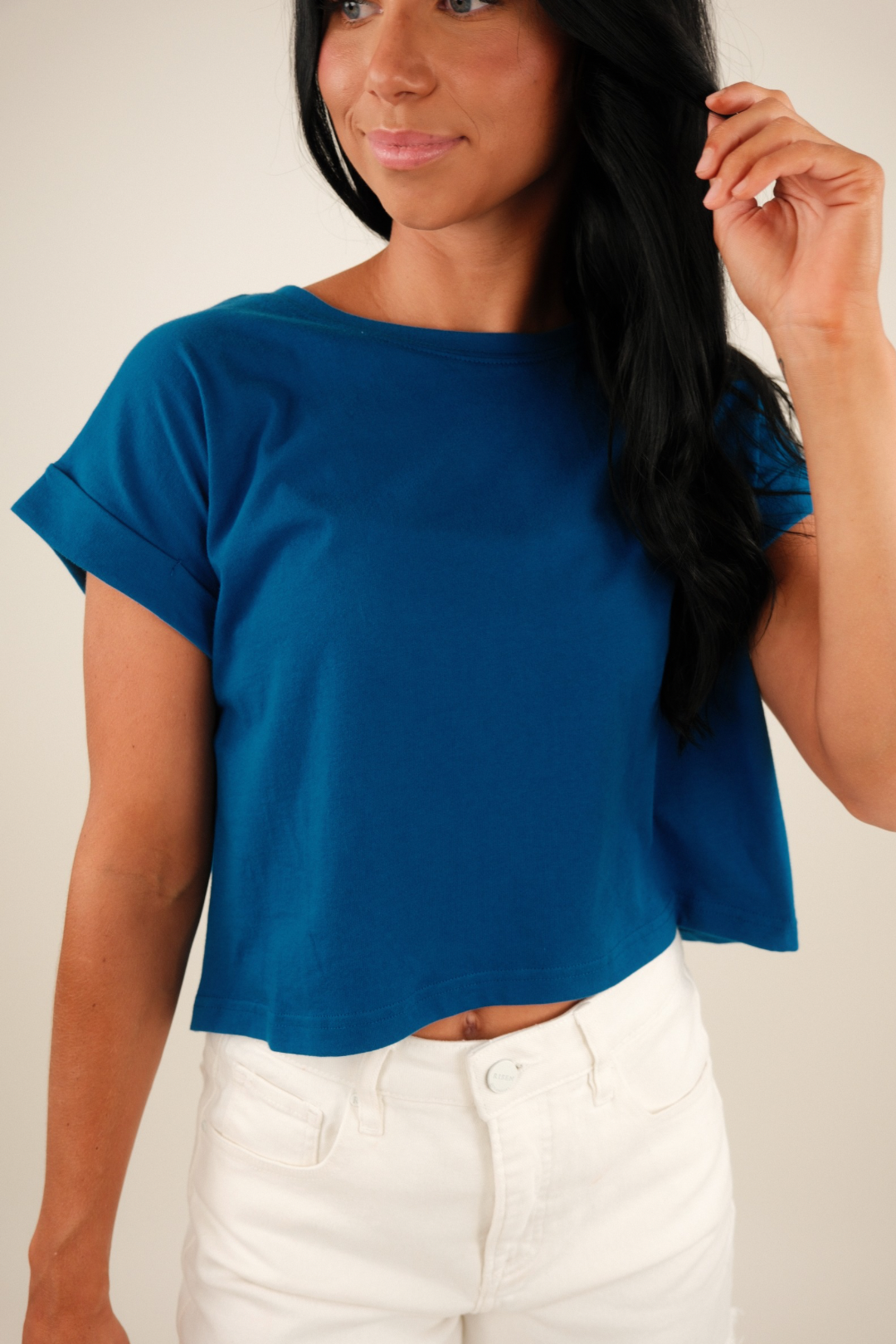 Simply Cropped Basic Tee – Classic Blue