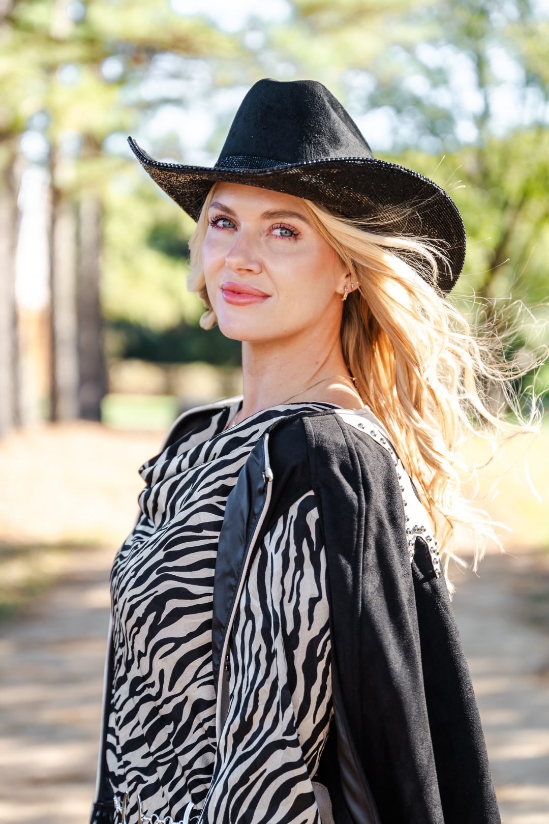 Rhinestone Cowgirl Hat - Black Suede
