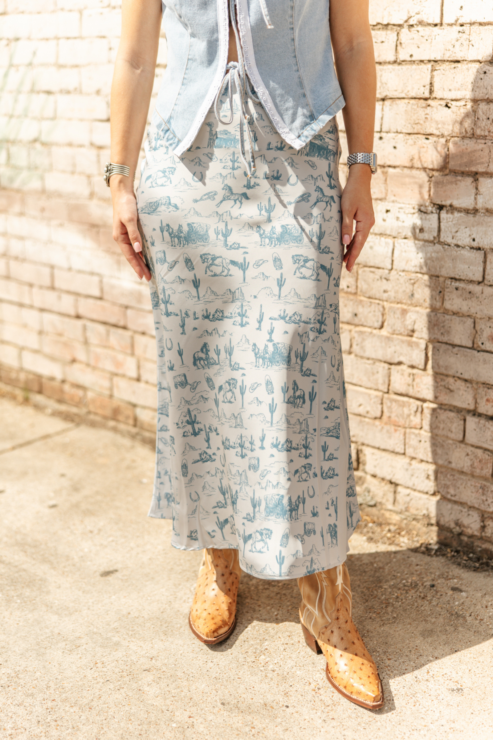 Desert Sketch Satin Midi Skirt