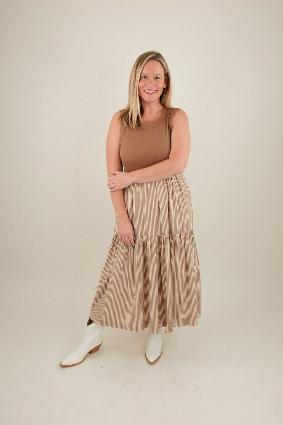 Cocoa Stripe Midi Dress