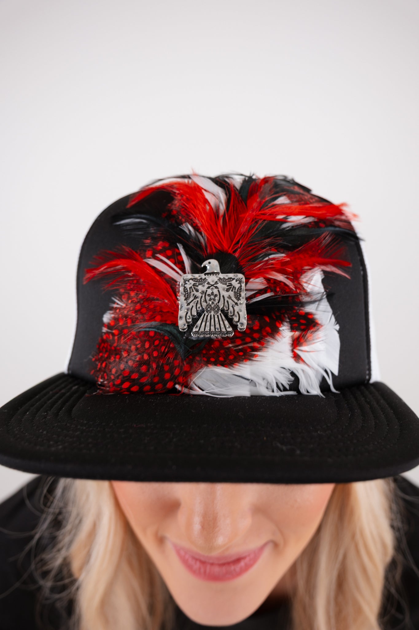 Feathered Frontier Trucker Hat - Black & White