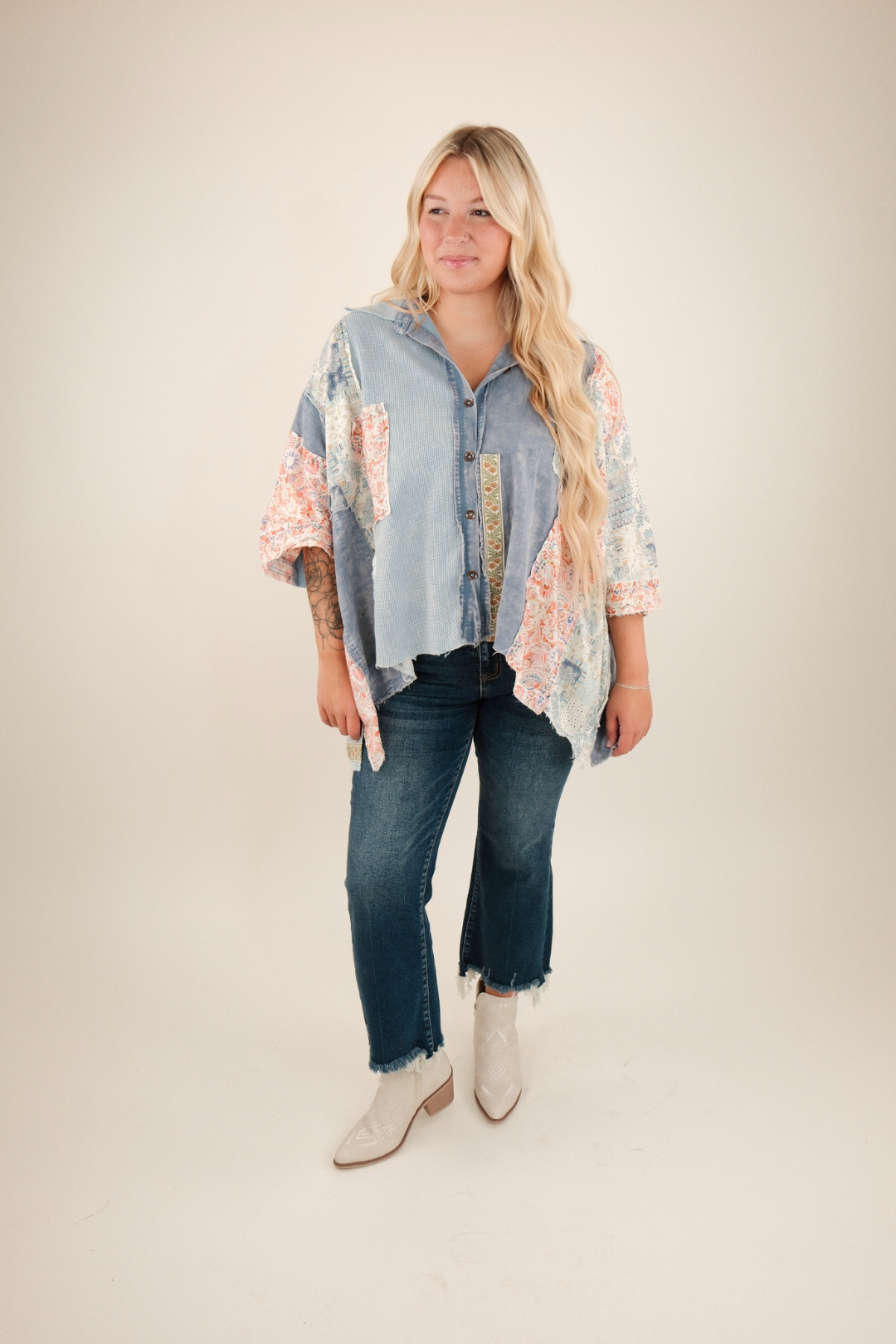 Desert Winds Patchwork Blouse - Denim Blue