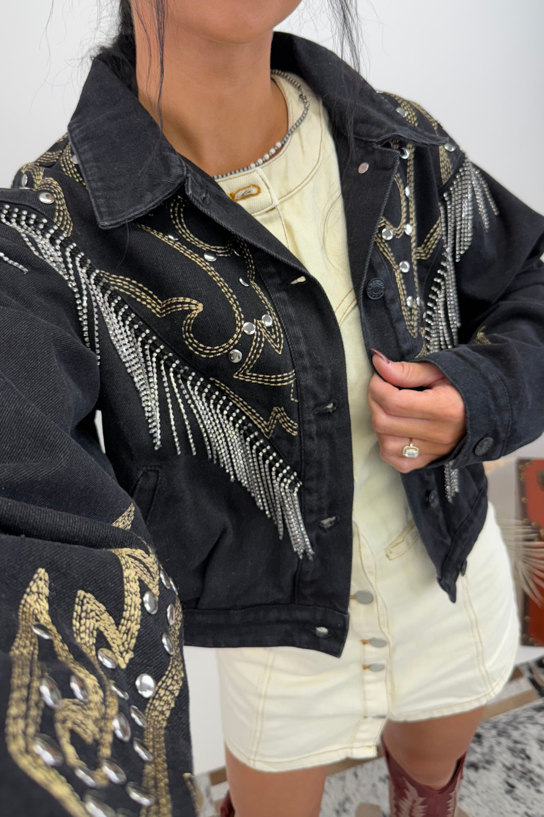 Rhinestone Cropped Jacket