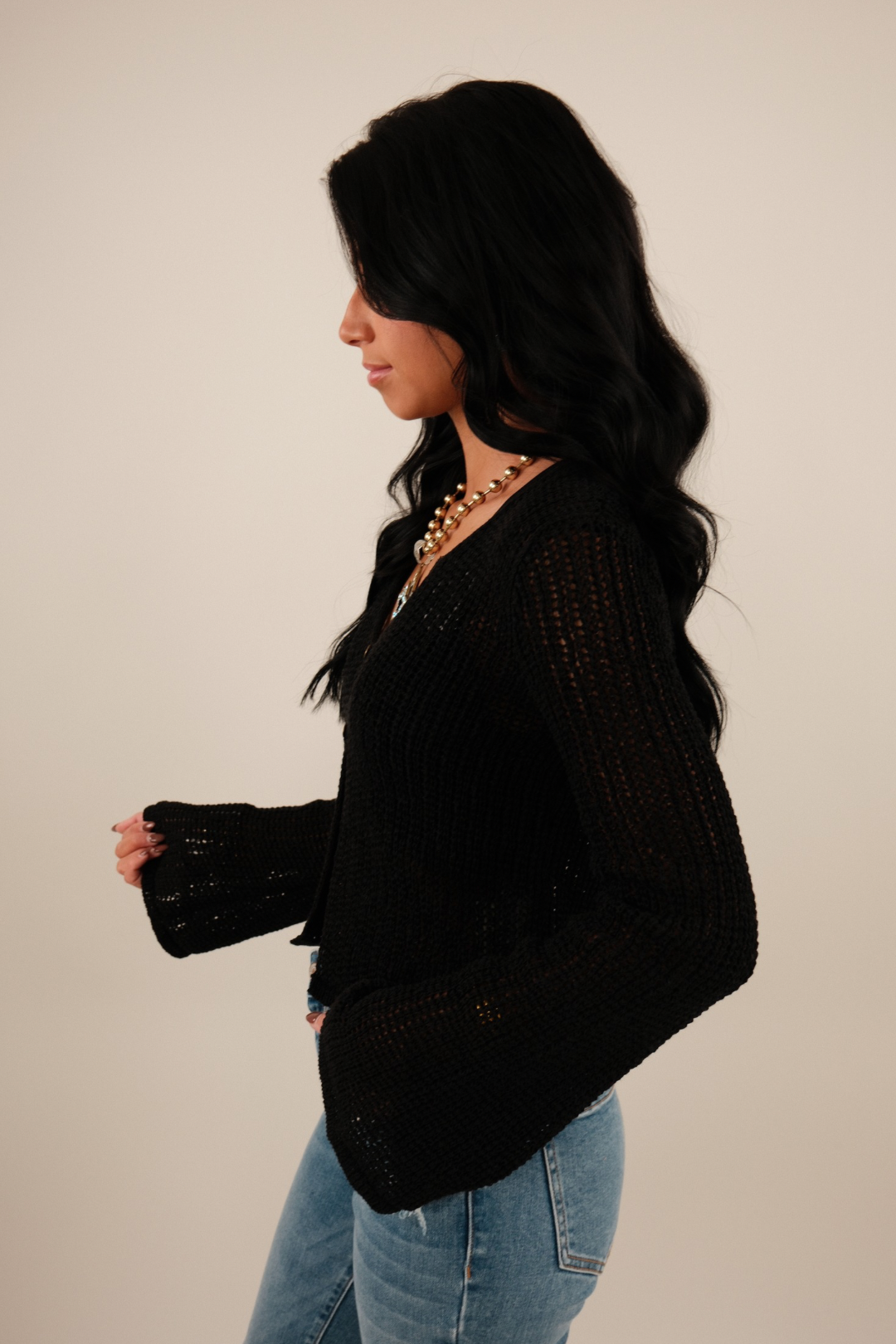 Sundown Crochet Cropped Sweater - Black