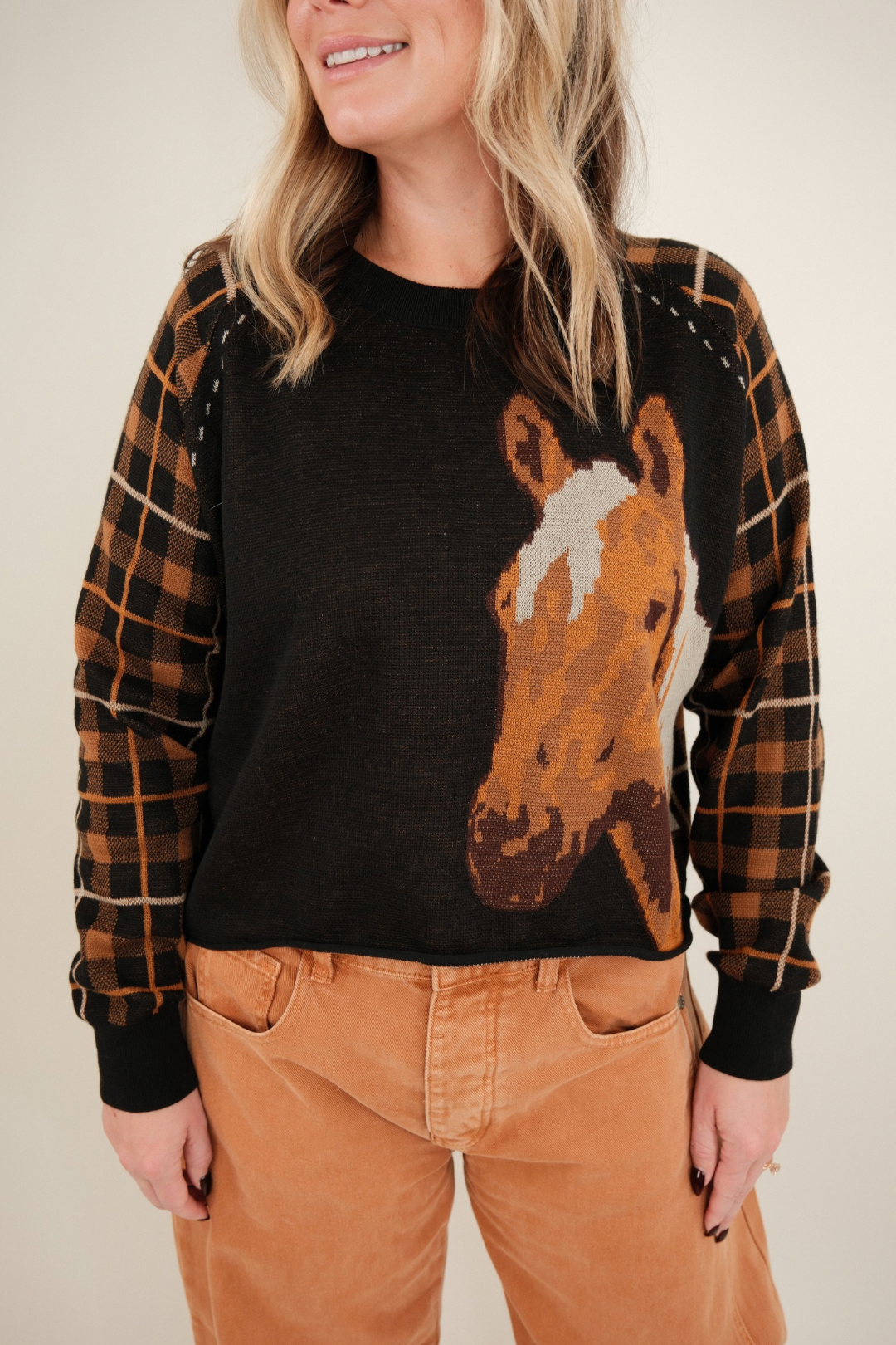 Plaid & Pony Knit Sweater