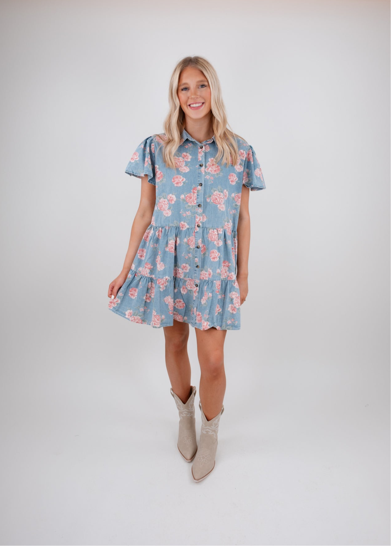 Rosette Ridge Denim Dress