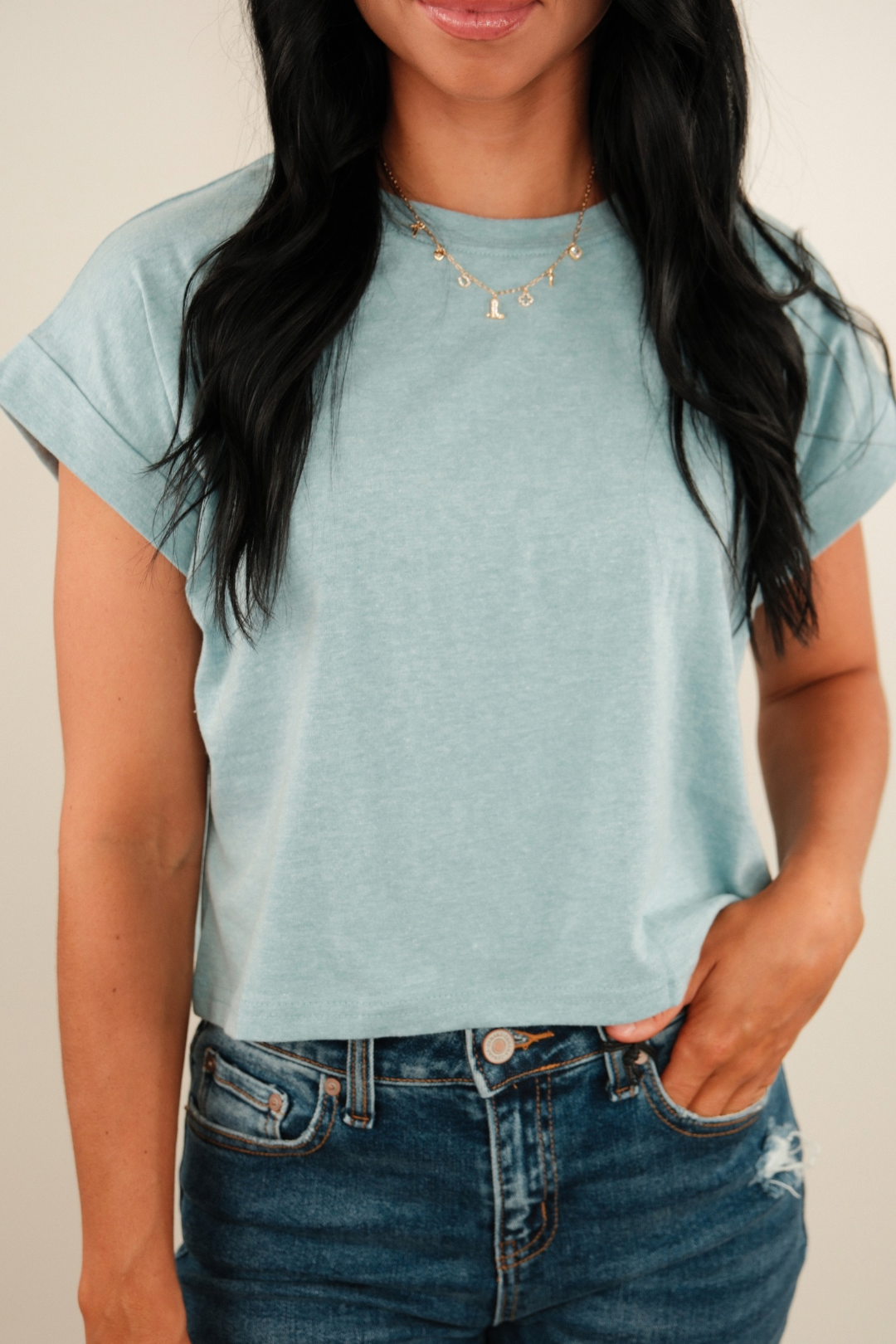 Simply Cropped Basic Tee – Heather Teal