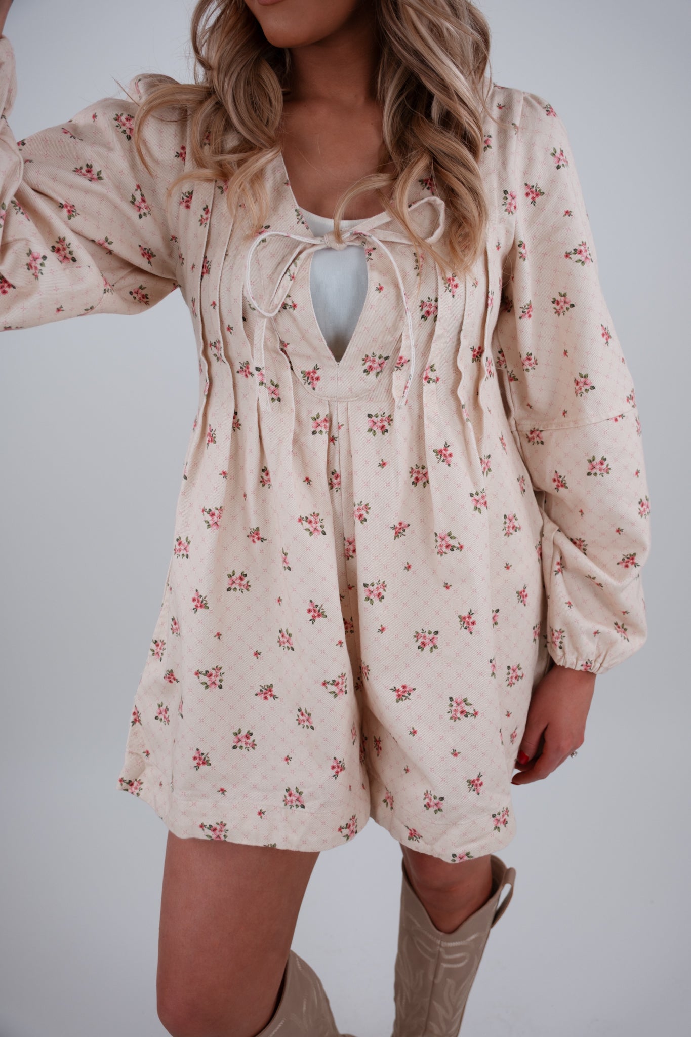 Western Bloom Denim Romper