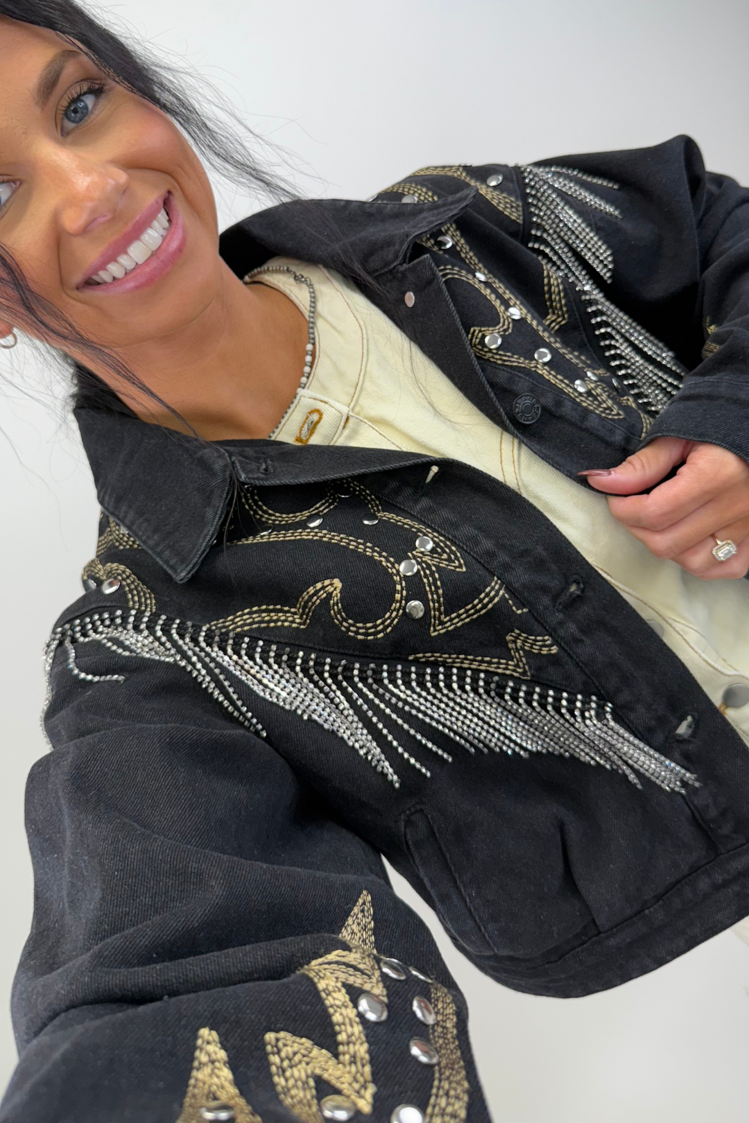 Rhinestone Cropped Jacket