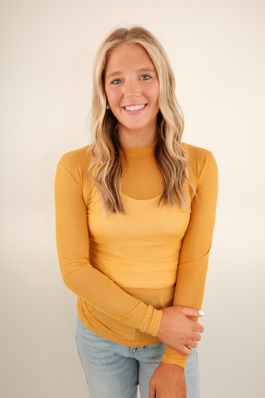 Mustard Mesh Top